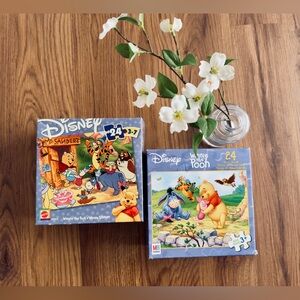 Two Disney Puzzle 24Pc Winnie The Pooh Birthday Tigger Eyore Piglet 13in x 10in